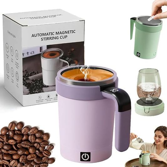 Automatic Self Stirring Coffee Mug Rechargeable, Mixing Cup with Temperature Display, Travel Cup with Lid, Hot Beverage Warmer, Gift for Home Office Kitchen Travel Birthday Christmas Gift (Purple)