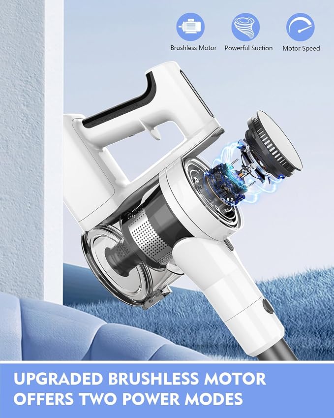 Comvtu Cordless Vacuums, 80,000PRM Powerful Motor Vacuum Cleaner and 2200mAH Rechargeable Battery up to 35 Mins Worktime, 2 Adjustable Modes, Detachable Parts, Wireless Stick Vacuum (Ballet White)
