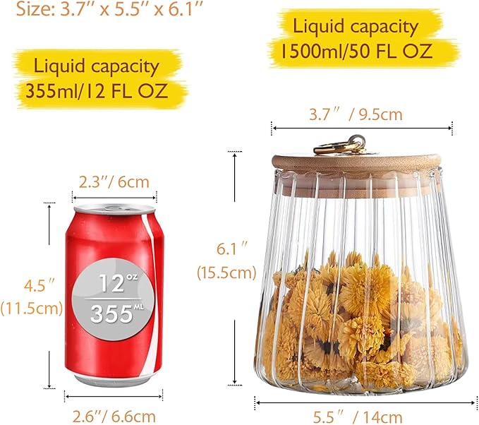Viovian 50 FL OZ Large Glass Storage Jar with Lid Coffee Nuts Canister Vintage Clear Decorative Glass Jars for Food Coffee Beans Cookie Candy Flour