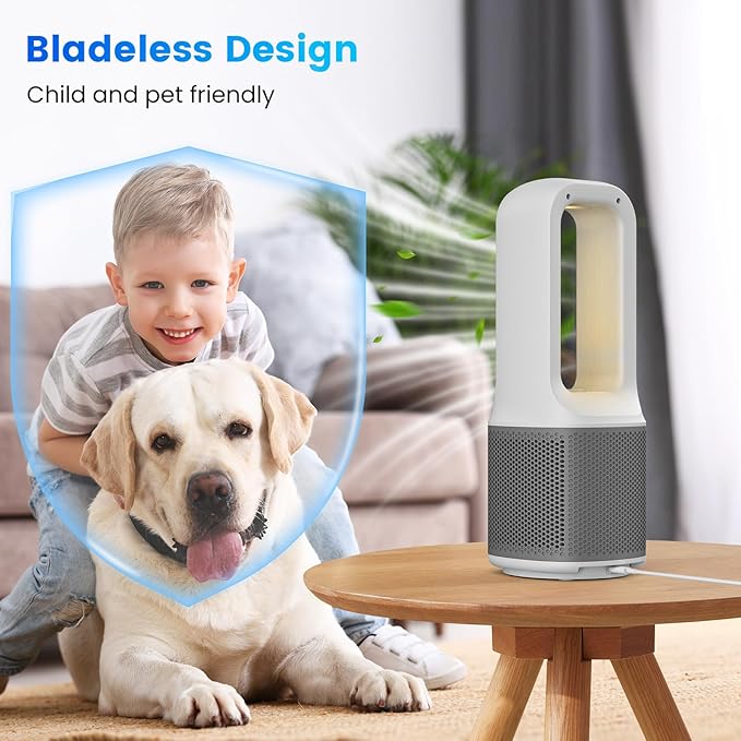 Misby Desk Fans Small Quiet, 13 Inch Bladeless Table Fan, 5 Speeds for Powerful Airflow, 70° Oscillating Fan with Night Light and Timer, Desktop Cooling Fan for Bedroom, Office, Nightstand