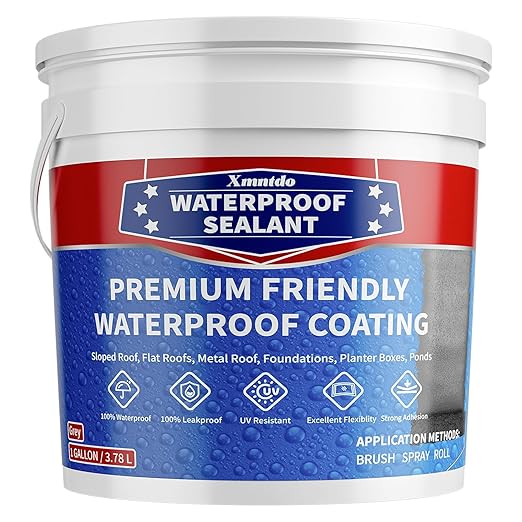 Polyurethane Waterproof Coating, 1 Gallon, Light Grey, Flexible Roof Sealant Waterproof, Indoor & Outdoor Multi-Surface Water Proof Sealant for Concrete, Walls, Metal Roofs Crack & Leak Repair