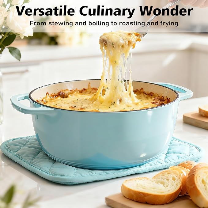 Umite Chef 6QT Enameled Cast Iron Dutch Oven with Lid, Versatile Heavy-Duty Cookware Pot for Baking Bread, Braising, Soups & Stews, Oven & Stovetop Safe with Heat Resistant Gloves（Blue）