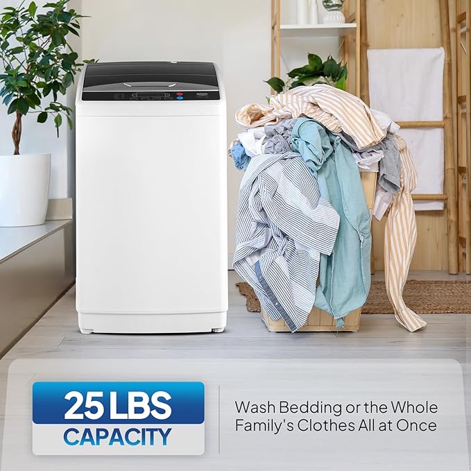 ROVSUN 25LBS Portable Washing Machine, Full-Automatic Electric Laundry Machine with Stainless Steel Drum, Compact Washer and Spin Dryer Combo with Drain Pump for Home, Apartment