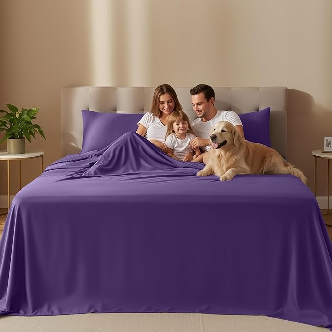 Utopia Bedding Full Size Sheet Set – 4 Piece Bed Sheets, Soft and Breathable Microfiber, Includes 1 Fitted Sheet, 1 Flat Sheet and 2 Pillowcases – Oeko Tex (Eggplant)