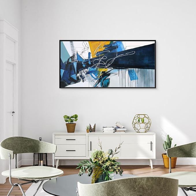 KLAKLA Wall Art for Living Room - Blue Abstract Canvas Pictures Framed Artwork for walls Extra Large Prints for Bedroom Above the Bed Decor 20x40 Inches