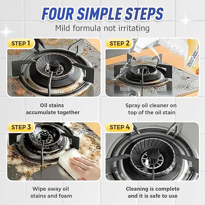 120ml Kitchen Degreaser Spray Cleaner All Purpose, Heavy Duty Grease Cleaner for Gas Stove, Range Hood, Air Fryer, BBQ Grill, Cookware & Countertop Cleaner, Cleaning Supplies for Housekeeping, 3 Pack