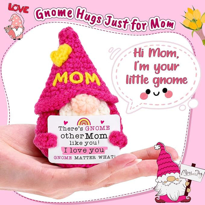 Mom Gifts for Mothers Day - Funny Mother's Day Birthday Handmade Gnome Gift for Mom from Daughter Son, Cute Crochet Gnomes for Mother Mama Mommy I Love You Christmas Stocking Stuffers