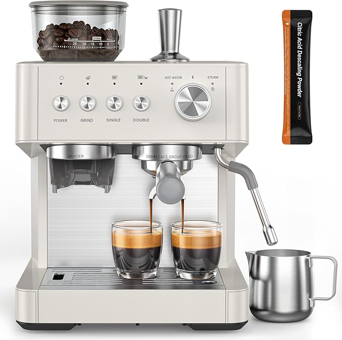 Espresso Machine with Grinder, 15 Bar Expresso Coffee Machines, Professional Coffee Maker for Latte & Cappuccino with Milk Frother, Expresso Machines for Home, Removable Water Tank, Steam Wand-Classic