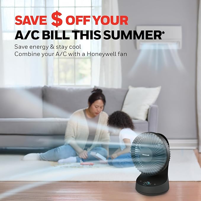 Honeywell QuietSet 5 Oscillating Table Fan, Black – Personal and Small Room Fan with Quiet Operation and 5 Levels of Power and Sound