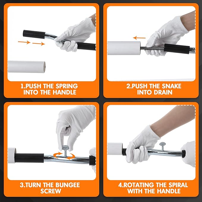 Threlaco 50 ft Drain Auger Plumbing Snake for Heavy Deep Blockages 3/8" Diameter Flexible Plumbing Cables Drain Snake for Kitchen Bathroom Shower Sink Cleaning Drainage Clogs