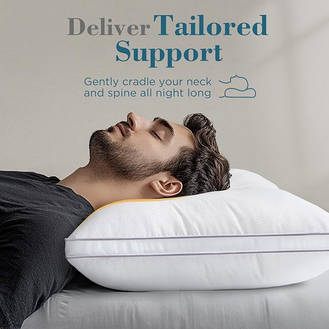 viewstar Bed Pillows Set of 2, Hotel Quality Cooling Down Alternative Gusseted Pillows for Side, Back, or Stomach Sleepers, White, 19" x 33"