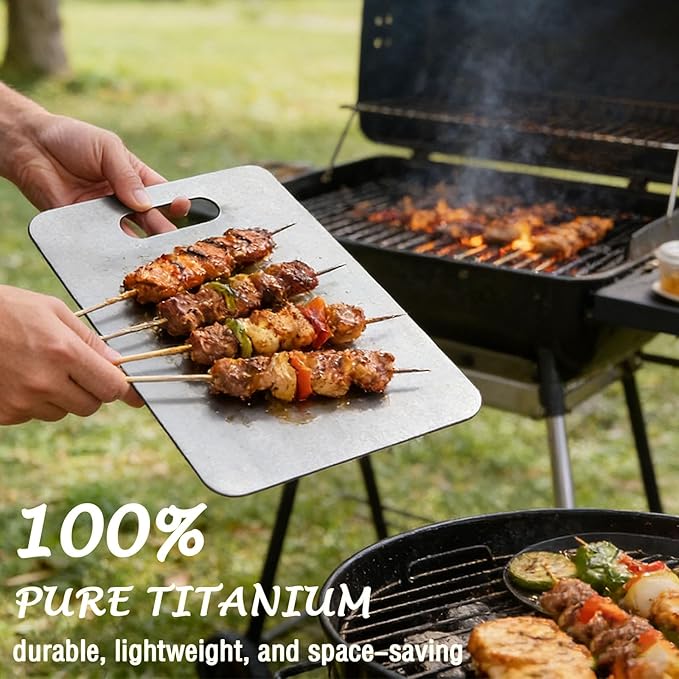 100% Pure Titanium Cutting Board, Titanium Cutting Boards for Kitchen Dishwasher Safe, Food-Grade Metal Meat Chopping Board Mat for Cooking Tasks and Outdoor Charcuterie Party (M, 11.81”×7.68”)