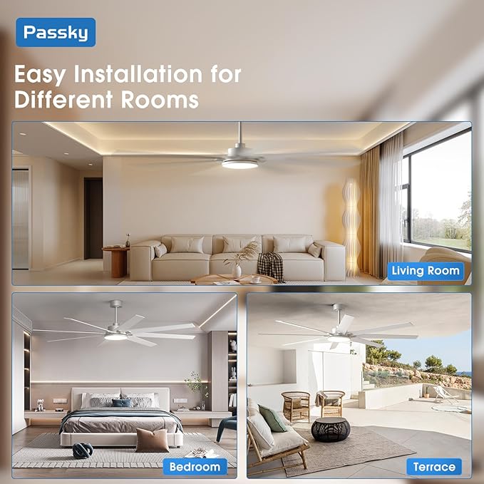 80 inch Ceiling Fans with Lights, Large Modern Ceiling Fan with Light and Remote Control, Reversible, Dimmable, 3CCT, Quiet, Nickel Ceiling fan For Bedroom Living Room Patio Farmhouse, Indoor/Outdoor