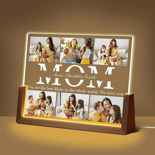 Personalized Mom Gifts For Mothers Day From Daughter Son Husband, Custom Light Up Picture Frame Acrylic Plaque With Photo Name, Customized Birthday Christmas Gifts For Mom Grandma Wife Women