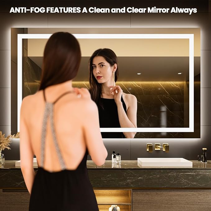 LOAAO 68"X36" LED Bathroom Mirror with Lights, Anti-Fog, Dimmable, Backlit + Front Lit, Lighted Bathroom Vanity Mirror for Wall, Memory Function, Tempered Glass, Safe to Use, ETL Listed