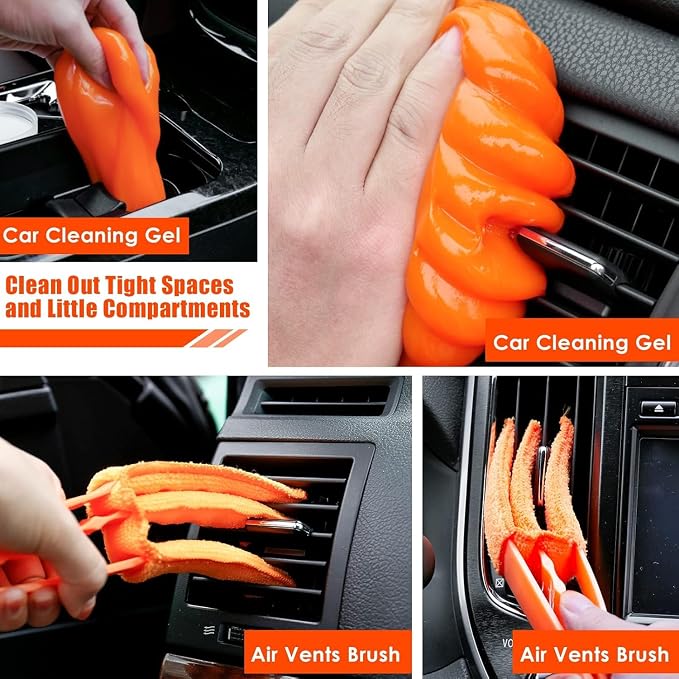 Viewsun Car Cleaning Kit, Orange 17pcs Car Interior Detailing Kit with High Power Handheld Vacuum, Detailing Brush Set, Windshield Cleaner, Cleaning Gel, Complete Auto Accessories for Women Men Teens