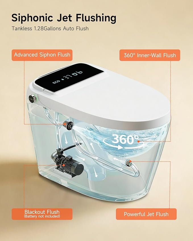 Smart Toilet with Bidet Built In, One Piece Smart Toilet with Auto Open/Close Lid, Powerful Flush, Heated Seat, Warm Water Wash & Dryer, LED Display, Night Light, 1.28 GPF