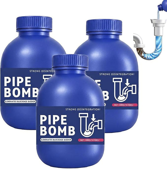 Pipe Bobo Drain Cleaner 3-Pack, Professional Strength Pipe Bomb Drain Clog Remover for Sinks, Showers & Tubs, Heavy Duty Powder to Unclog Drains & Eliminate Odors | 3 Bottles