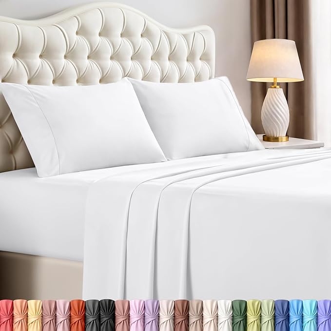 Utopia Bedding Queen Size Sheet Set – 4 Piece Bed Sheets, Soft and Breathable Microfiber, Includes 1 Fitted Sheet, 1 Flat Sheet and 2 Pillowcases – Oeko Tex (White)