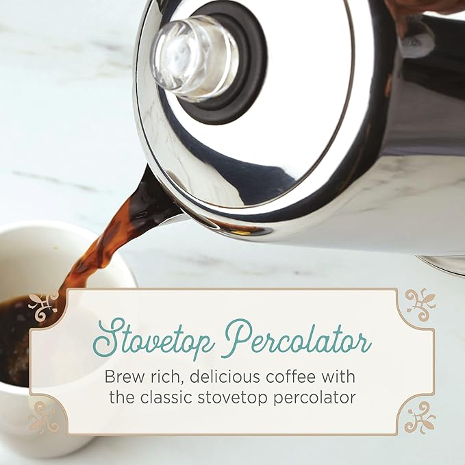 Farberware Classic Yosemite Stainless Steel Stovetop Coffee Percolator - 8 Cup, Silver