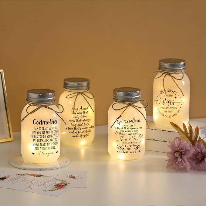 Maracco Godmother Mothers Day Gifts from Godchild, Proposal Godmother Birthday Gift, Mason Jar with 10 Warm Lights, Best Gifts for Godparents, Mason Jar Lights for God Mommy (30oz)