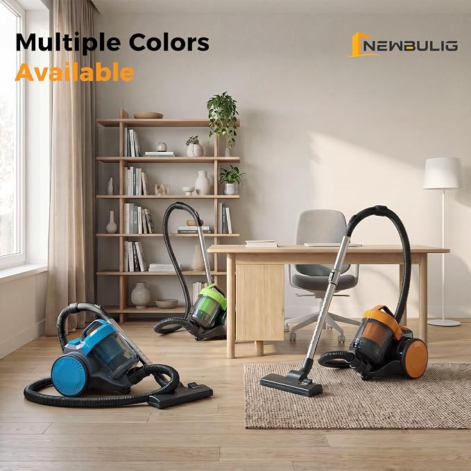NEWBULIG Canister Vacuum Cleaners for Home, Strong Suction Bagless Vacuum Cleaner, 850W 16Kpa for Hard Floor and Carpet, Retractable Cord,1.8L Large Dust Cup