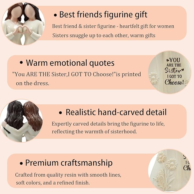 Best Friend Birthday Gifts for Women, Hand-Painted Friendship Figurines, Sister Gifts, Meaningful Presents for Birthday, Christmas, Sister’s Day