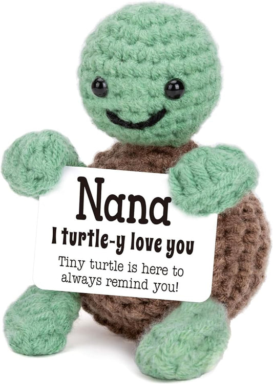 4THFARMES Mini Funny Turtle Mothers Day Nana Gifts from Grandkids, Birthday Gifts for Nana from Granddaughter Grandson, I Love You Small Cute Stuff Things, Handmade Emotional Positive Crochet Turtle