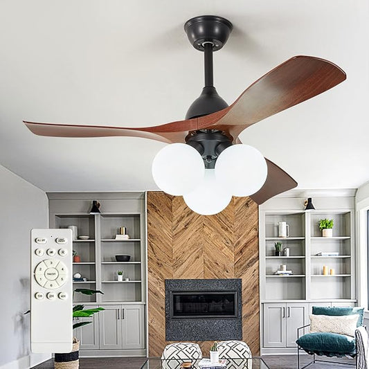 Ceiling Fans with Lights and Remote: 42-Inch Ceiling Fan 3 Blades Bubble Low Profile Outdoor - Walnut Ceiling Fans with Remote Control Quiet Reversible DC Motor for Living Room