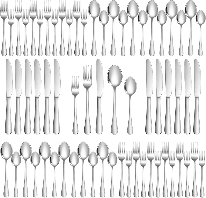 Lazycorner Silverware Set 60 Piece Stainless Steel Flatware Set Silverware Utensils for 12 People Includes Forks Knives Spoons & Salad Forks Dishwasher Safe for Home Restaurant or Outdoor Use