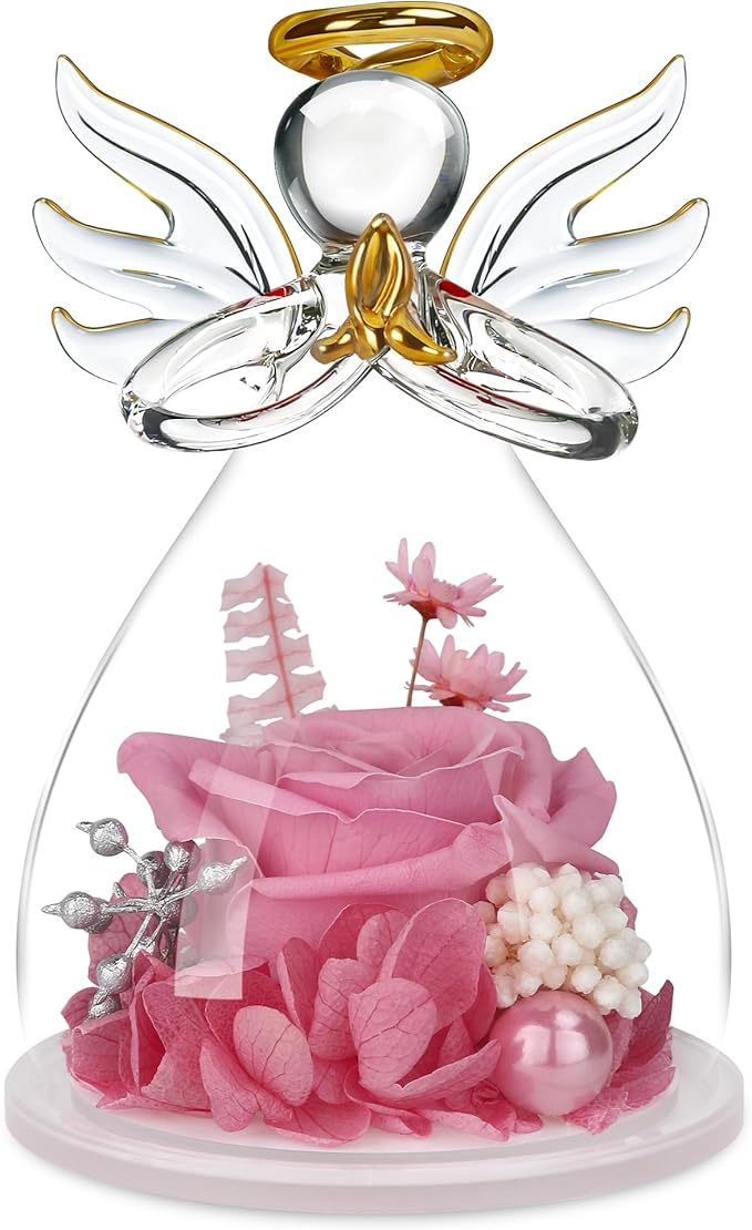 Mothers Day Mom Gifts for Mom,Fresh Flowers for Delivery,Birthday Gifts for Women Her,Preserved Flowers in Angel Figurines,Angel Gifts for Moms Mothers Day Grandma Wife Sister Valentines,Pink