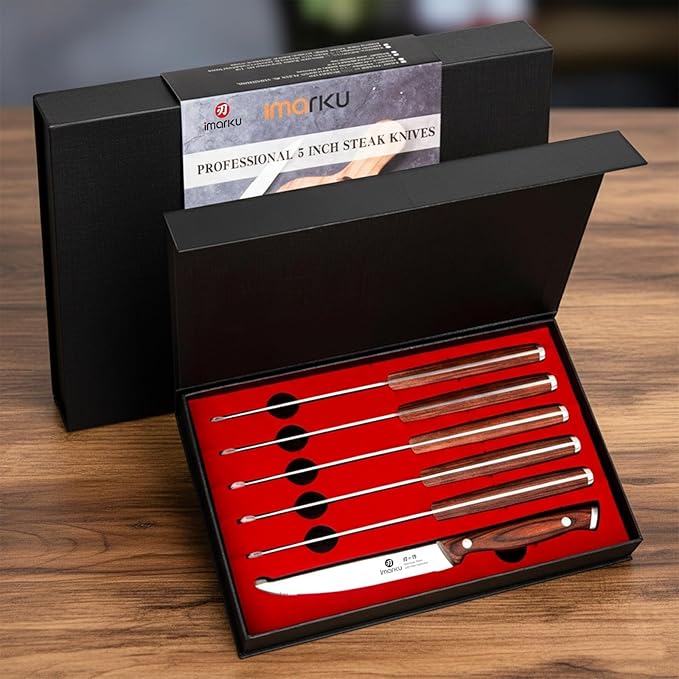 imarku Steak Knives Set of 6, 9-Inch Serrated Steak Knife Set, Japanese High Carbon Stainless Steel, Razor-Sharp Blades with Gift Box