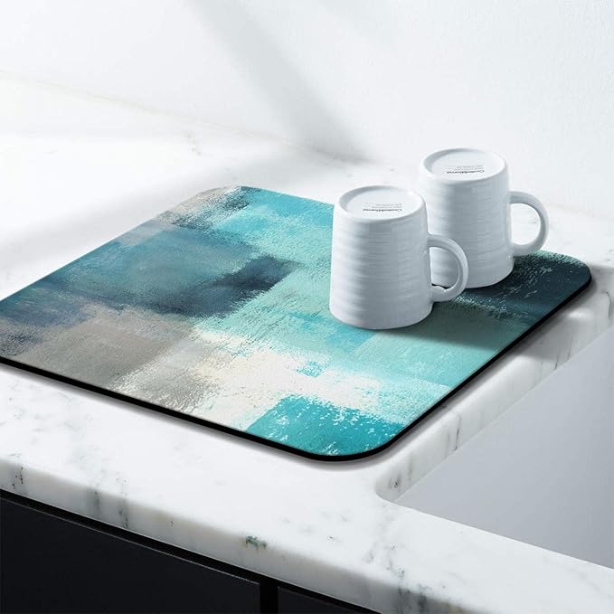 Coffee Bar Mat Accessories for Countertop Absorbent Hide Stain Rubber Backed Dish Drying Mats for Kitchen Counter Draining Pad Decor Gift(18x16in)