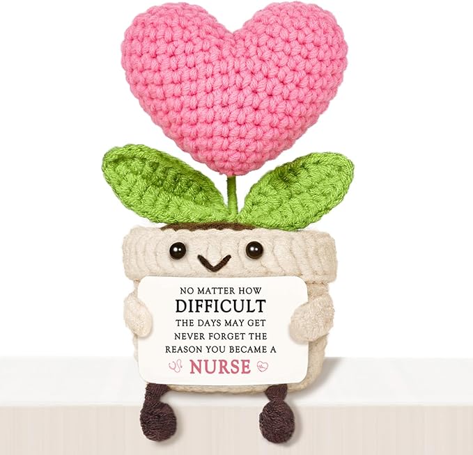 Nurse Gifts - Mini Handmade Crochet Pink Heart Flower, Nurse Essentials, Positive Support Graduation Gifts, Nurses Week Presents for Women