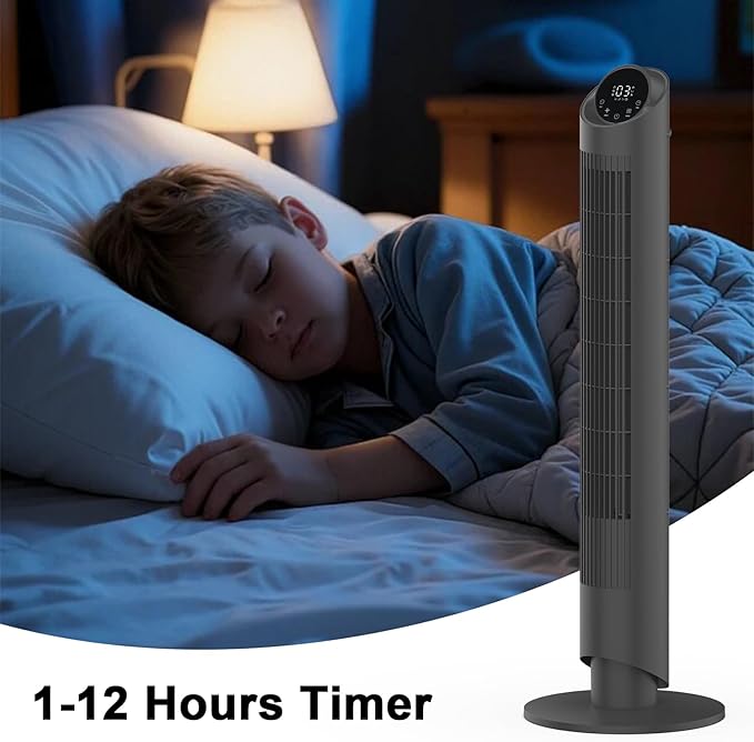 hykolity Tower Fan for Bedroom, 90° Oscillating Fan, 28dB Ultra Quiet Floor Fan with Remote Control, 26ft/s Velocity Bladeless Floor Fan with 3 Speeds & 4 Modes, 12H Timer - Black