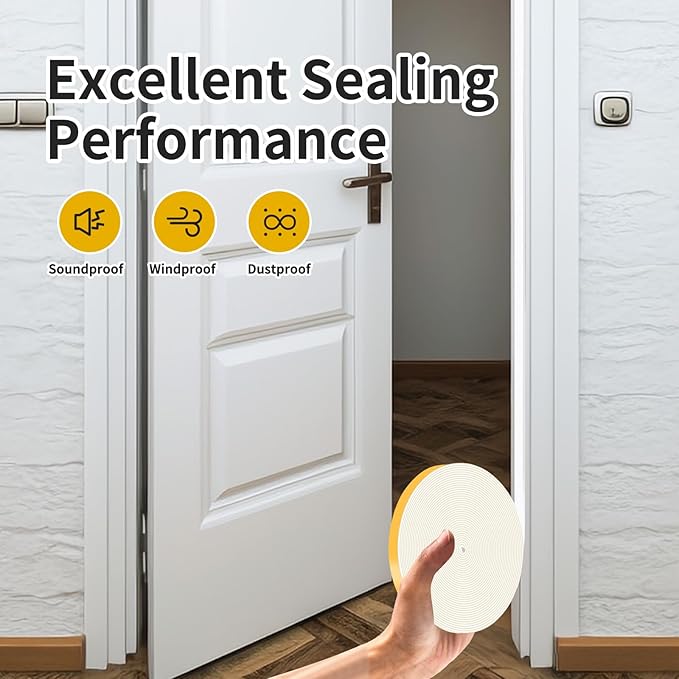 Weather Stripping Door Seal,Door Weather Seal,Soundproof,High Density CR Foam for Front Door Frame,Windows (White,1 in x 1/16 in x 33Ft)