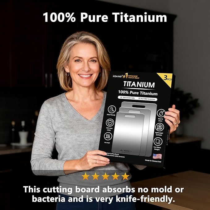 3-Pack Titanium Cutting Board Set, Non-Slip & Double-Sided Design, 100% Pure Titanium Food-Grade Non Toxic Cutting Board, Knife-Friendly, Dishwasher Safe