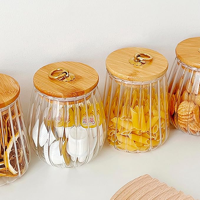Viovian 1600ml(54FL OZ) Glass Jar with Lid Large Glass Coffee Nuts Canister Airtight Storage Jar with Bamboo Lid Kitchen Containers for Candy Snack Coffee Beans Tea Cookie(Large Oval)