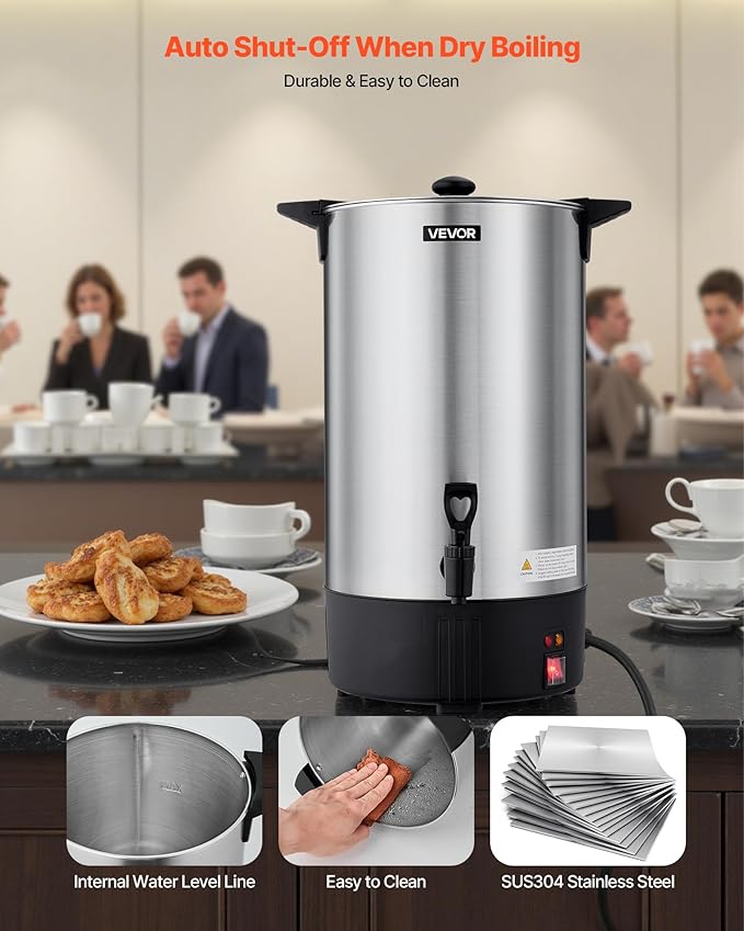 VEVOR Commercial Coffee Urn, 100 Cup 15 L Hot Beverage Dispenser with Dripless Faucet, Quick-Brewing Stainless Steel Large Commercial Coffee Maker, for Catering, Business, Party, Church & Restaurant