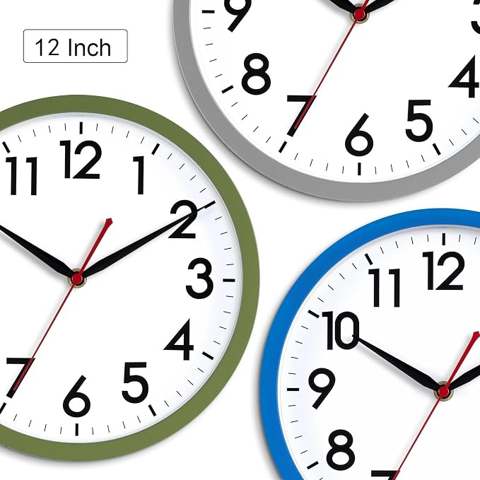 AKCISOT 12 Inch Wall Clock, Battery Operated Analog Clock, Silent Non-Ticking, Ideal for Bedroom, Bathroom, Kitchen, Office and School, Blue