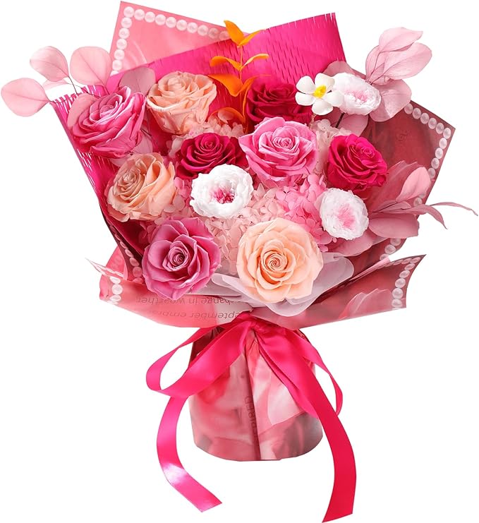Lovenfold Flowers for Delivery Birthday Flowers Gift for Her,Preserved Flowers Bouquet 12 Roses Mixed Bouquet,Rose Gifts for Women Mom Grandma(Mixed 12 Pink-A Roses)