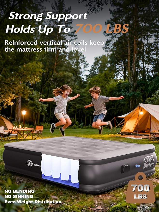 JUITOY Queen Air Mattress with Built in Pump, 18" Upgraded One-Touch Inflatable Airbed for Home, Camping Guests, Portable Blow Up Mattress, 770lbs Capacity
