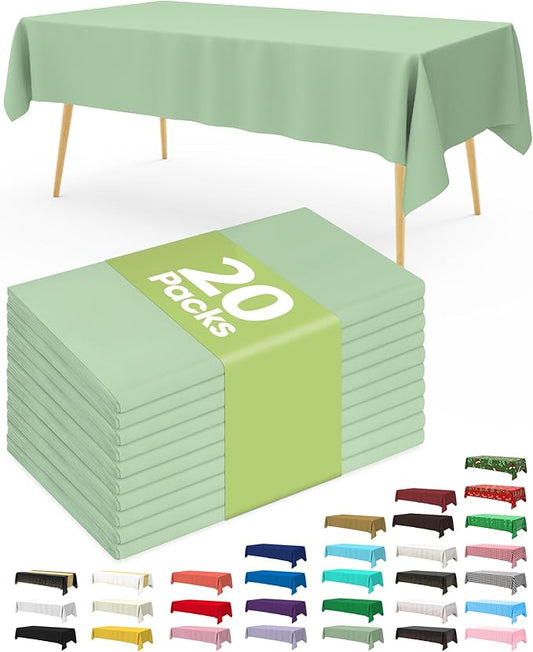 Pureegg Plastic Table Cloth Disposable 20 Pack, 54 x 108 Inch Table Cloths, Easter Party, Decorative Tablecloths, Rectangle, Light, Pastel Plastic Cover, Leakproof & Sturdy, Sage Green