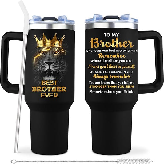 Muilzon Gifts for Brother Tumbler 40oz - Brother Gifts for Birthday Christmas Fathers Day from Sister - Big Brothers Gift Coffee Mug - Cool Funny Gift for Older/Little Brothers Cup with Handle
