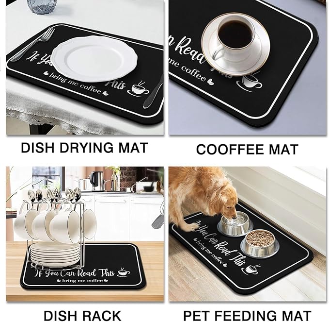 Coffee Bar Mat for Countertops 19inx12in,Absorbent Hide Stain Anti-Slip Cafe Bar Accessories Fit Under Coffee Machine Mat,Dish Drying mats for Kitchen Counter