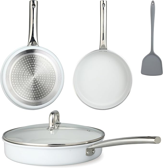 FAB&DELUXE 5Pcs Nonstick Cookware Set, Aluminum Nonstick Pots and Pans with Glass Lids, All Stovetops Compatible, Non-toxic Healthy Kitchen Cooking Sets, PFAS and PFOA Free