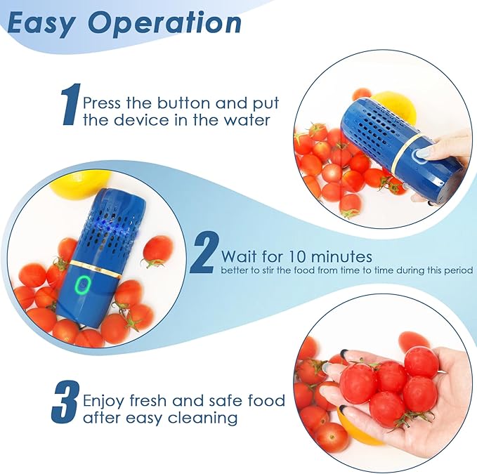 Cudinham Fruit and Vegetable Purifier Cleaner Washing Machine Capsule Shape Cleaner Device OH-ion Purification Technology for Cleaning Veggie Grains Rice Meat Seafood, Blue