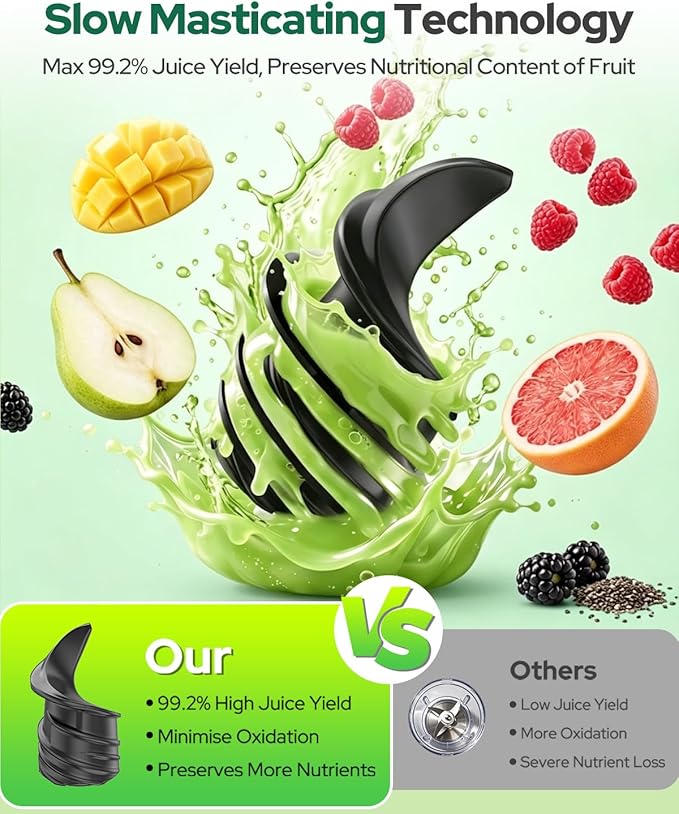 2026 Upgraded Cold Press Juicer Machine, 6.5" Extra Wide Chute Masticating Juicer with 100oz Self-Feeding Hopper,3-in-1 Smart Touch Slow Juicer for Sorbet & Nut Milk, High Yield, Easy Clean