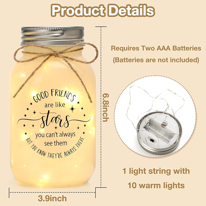 Maracco Friendship Gifts for Women - 30oz Large Mason Jar Night Lights for Friend, BFF, Coworker, Best Friends Birthday Gifts for Women, Valentines Day Gift Idea for Her