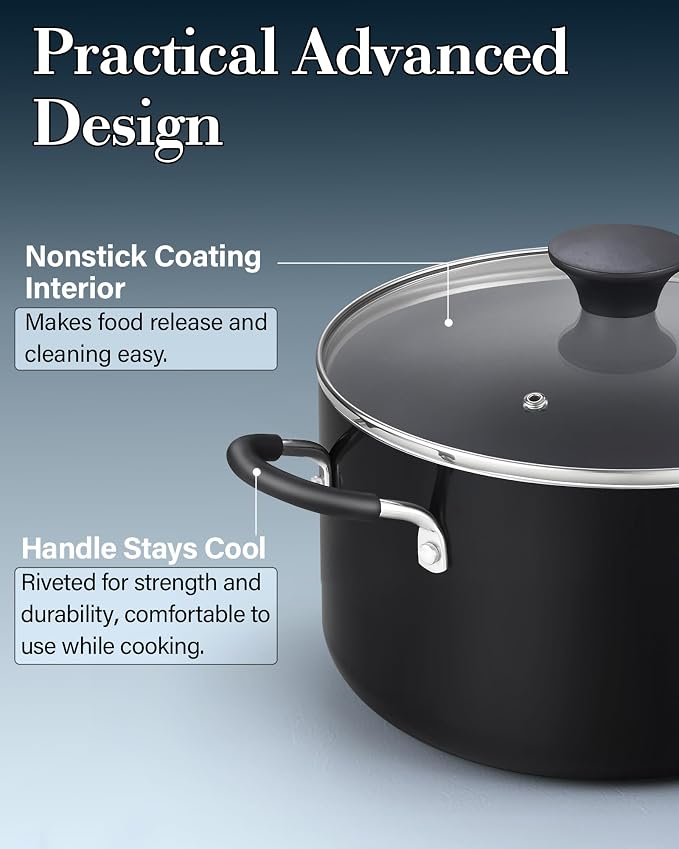 Cook N Home 6 Quart Non Stick Stock Pot with Lid, Large Pots for Cooking | Nonstick Soup Pot, Stockpot Induction Cookware - Oven & Dishwasher Safe, Black